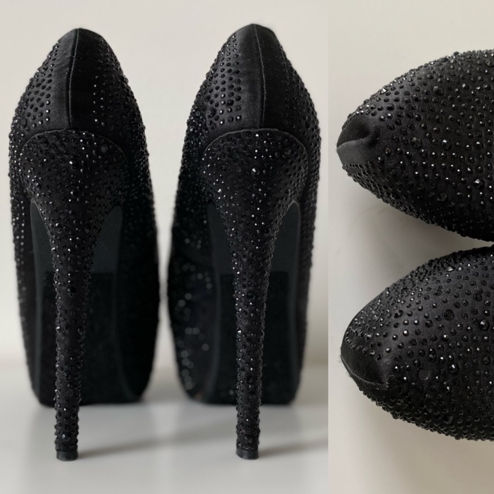 Paprika | Black Rhinestone Studded Stiletto Heels